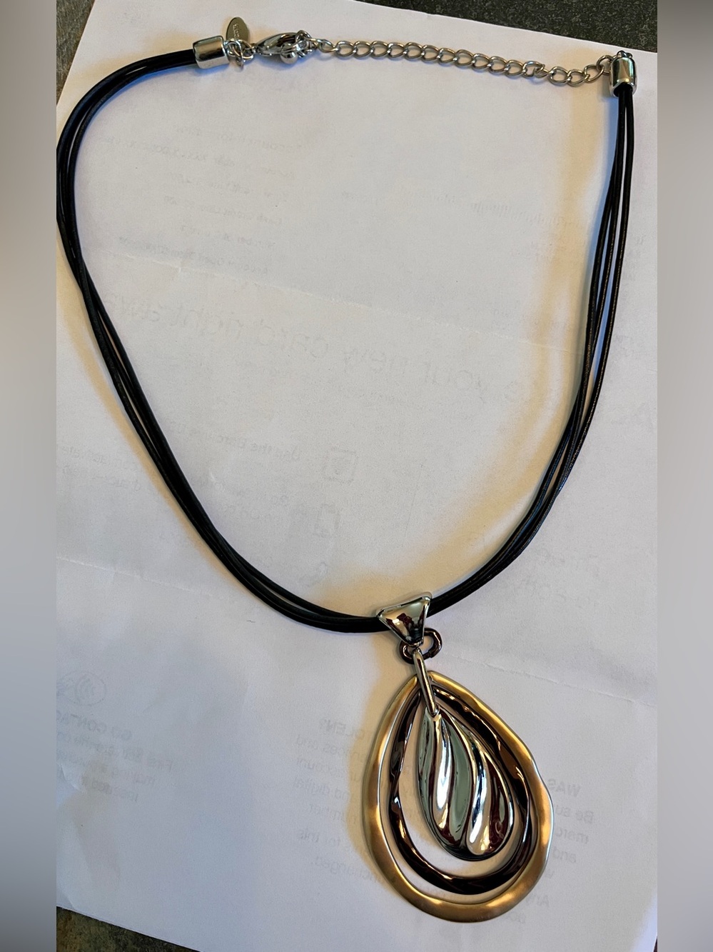 Chico’s vintage Multi-Tone Teardrop metal Pendant Necklace - triple Black Cord